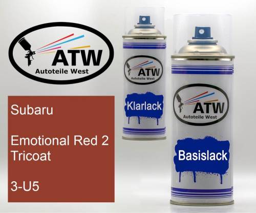Subaru, Emotional Red 2 Tricoat, 3-U5: 400ml Sprühdose + 400ml Klarlack - Set, von ATW Autoteile West.